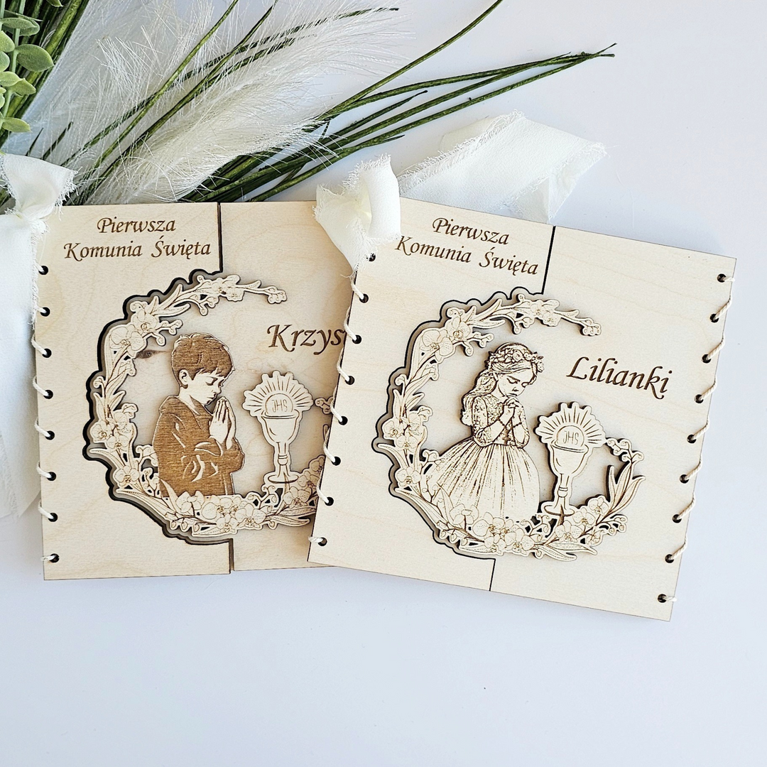 First Holy Communion Wooden Card for Boy - Personalised Engraved Keepsake