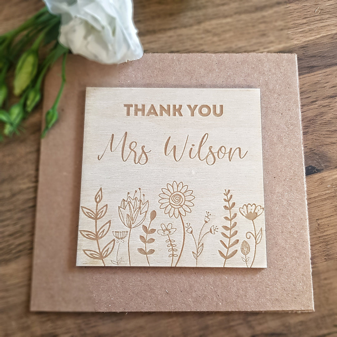 Personalised Wooden Thank You Card for Friend – Floral Keepsake Plaque