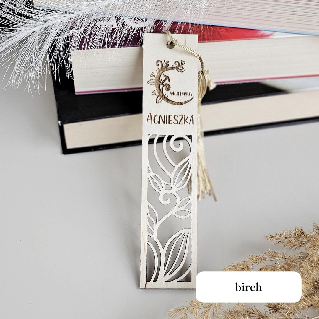 Personalised Floral Zodiac Bookmark - Engraved Wooden Gift for Book Lovers