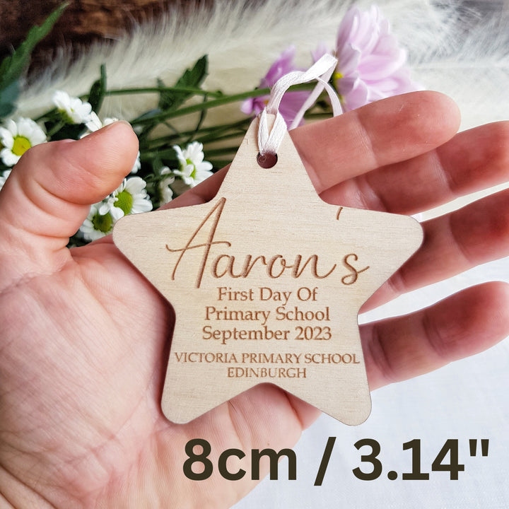 Personalised First Day of School Keepsake - Engraved Wooden Gift Tag Ornament
