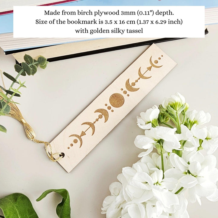 Celestial Moon Phase Bookmark - Personalised Engraved Wooden Spiritual Gift for Book Lovers