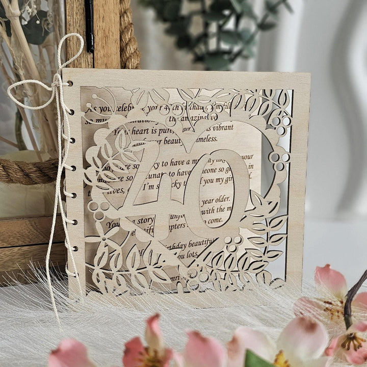 Personalised Wooden Anniversary Card - Heart of Flowers Keepsake Gift