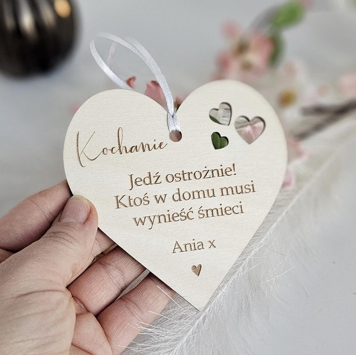 Personalised Wooden Car Mirror Pendant - Valentines Gift for Driving Partner