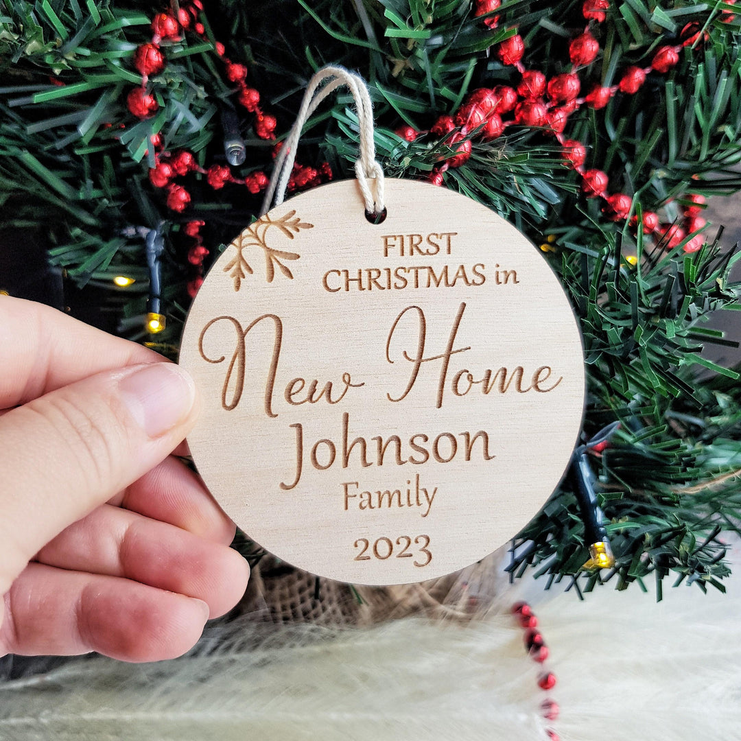 Personalised Wooden Christmas Bauble - Custom Housewarming Ornament for New Home