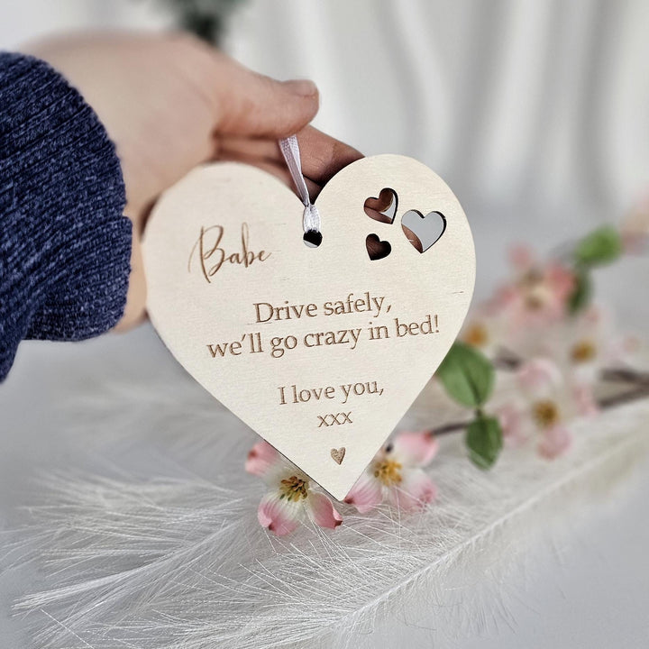 Personalised Wooden Car Mirror Pendant - Valentines Day Gift for Driving Partner