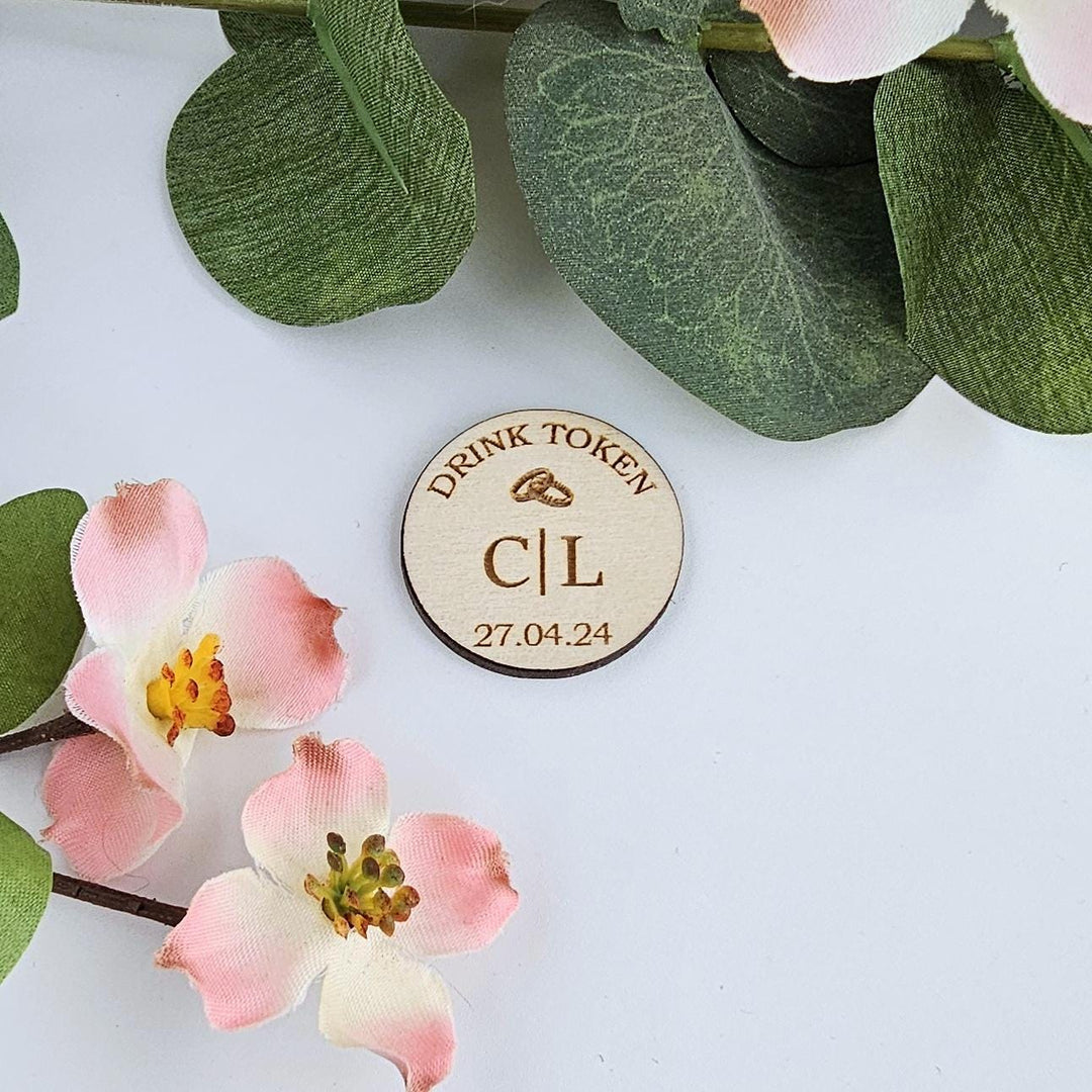 Wooden Drink Tokens – Personalised Engraved Bar Vouchers for Weddings & Parties