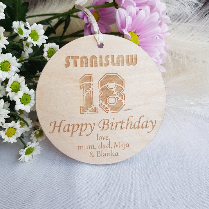 Baseball Birthday Gift Tag - Personalised Wooden Ornament - Rustic Keepsake