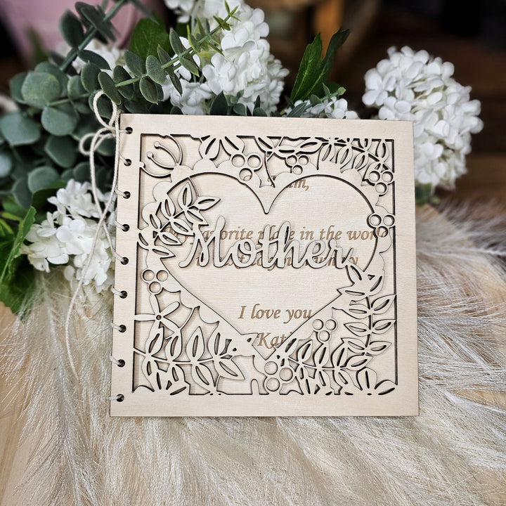 Personalised Wooden Mother’s Day Card – Floral Heart Laser Cut Keepsake for Mum