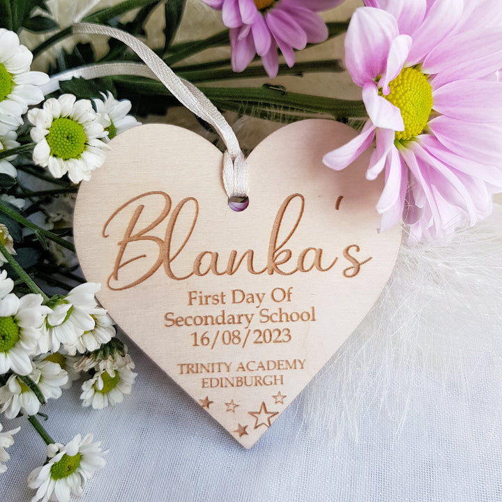 Personalised First Day of School Keepsake - Engraved Wooden Gift Tag Ornament