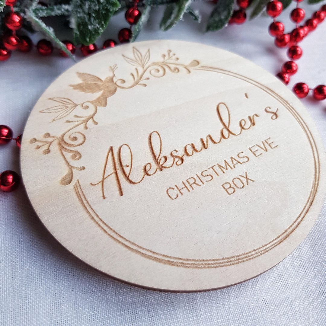 Personalised Babys First Christmas Wooden Milestone Disc Ornament - Keepsake Christmas Eve Box Label