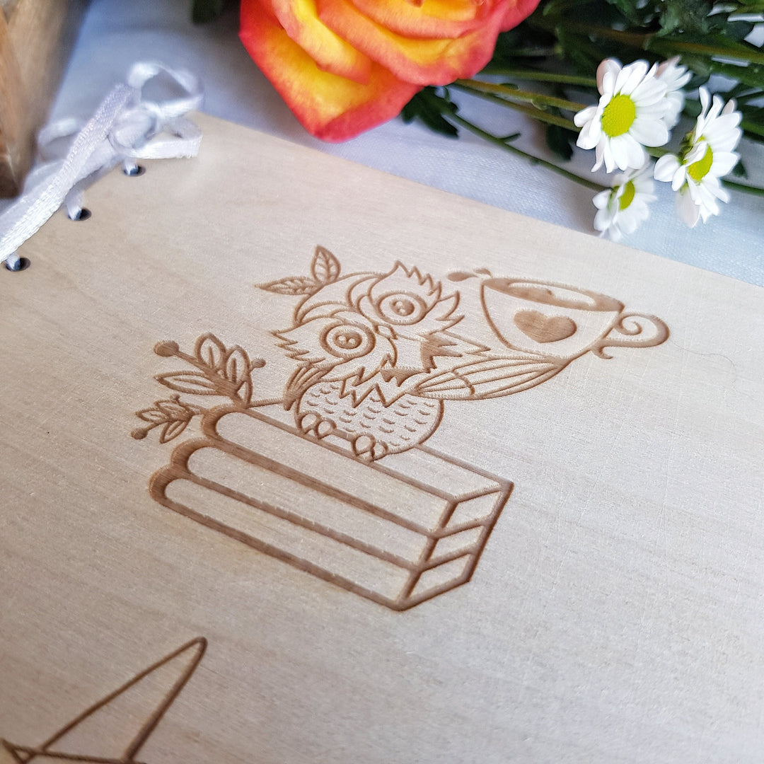 Personalized Owl Coffee Card - Custom Wooden Graduation Keepsake for Teachers