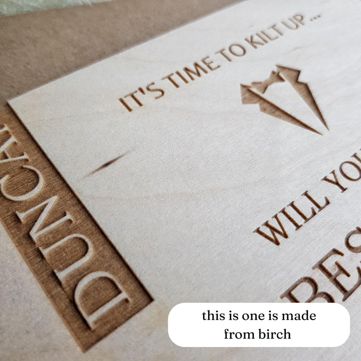 Best Man Wooden Card - It's time to kilt up, suit up - Personalised Wedding Proposal Keepsake - Will you be my Usher
