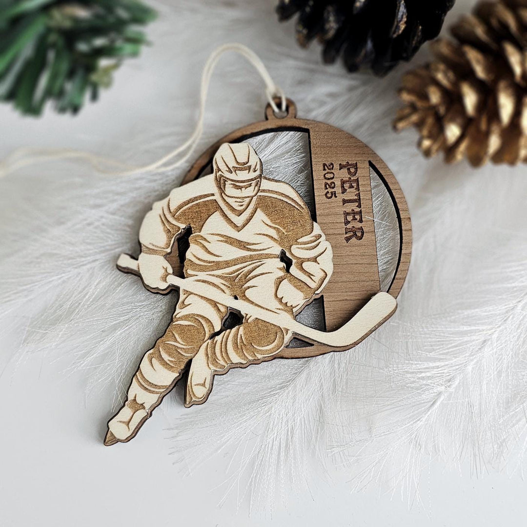 Personalised Hockey Ornament – Christmas Tree Wooden Sports Gift Keepsake