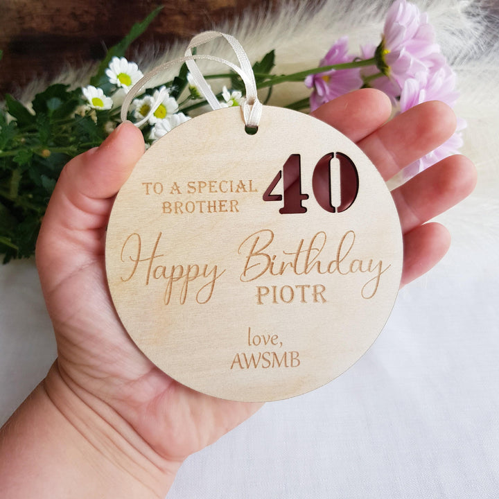 Personalised Rustic Wooden Birthday Gift Tag - Keepsake Ornament for Milestone Ages 1st to 90th