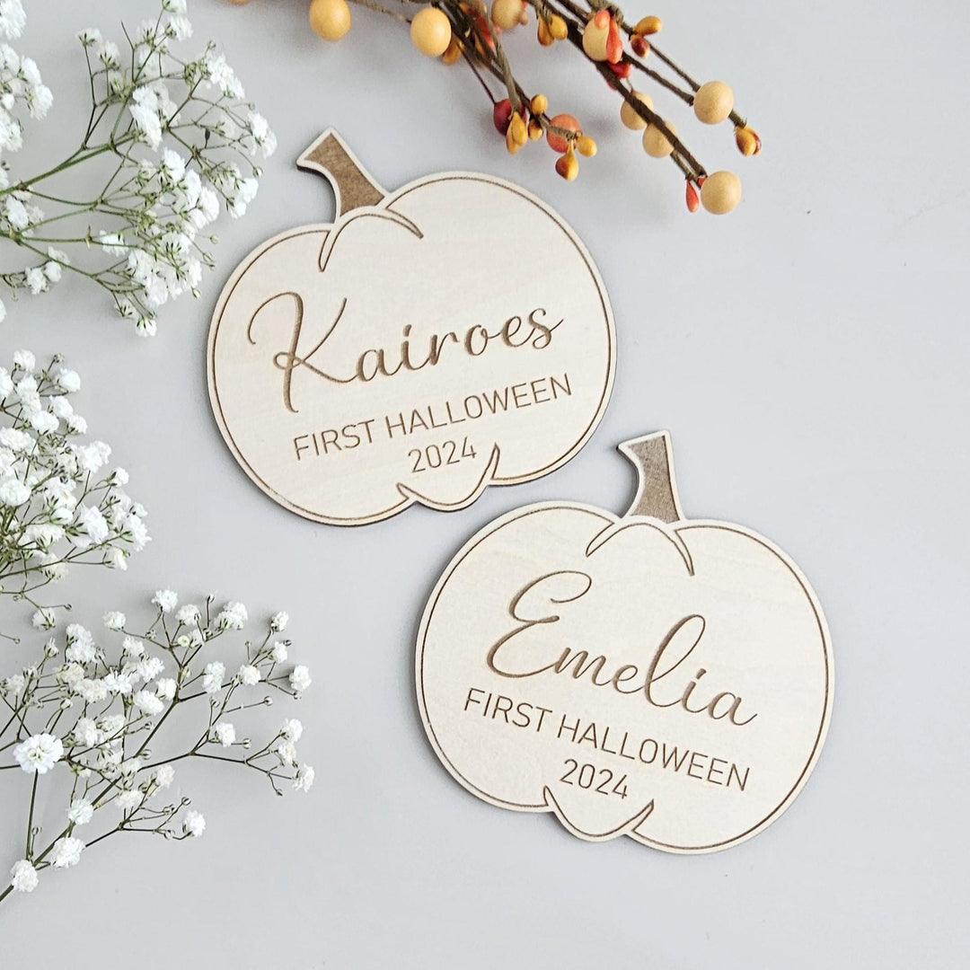 Personalised Wooden Pumpkin Photo Prop - First Halloween Memories