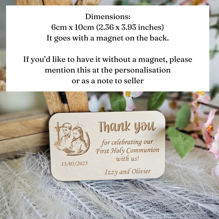 Personalised First Holy Communion Thank you magnet, Baptism Christening Naming Ceremony Confirmation Favours, Wooden Gift Keepsake, Girl&Boy