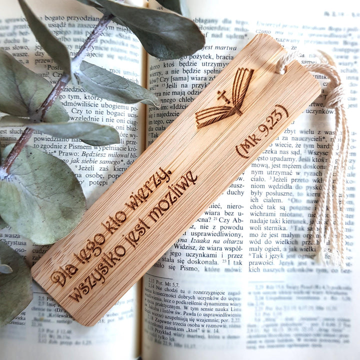 Bookmark Holy Bible Quote - Personalised Wooden Eco-Friendly Bamboo Gift - Dla tego co wierzy..