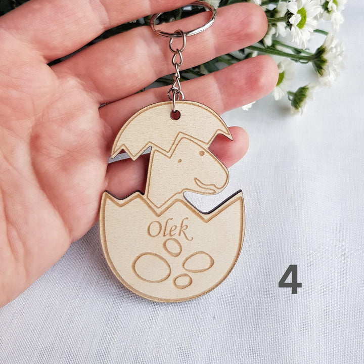 Personalised Dinosaur Wooden Keyring - Engraved Backpack Charm  Christmas Decoration
