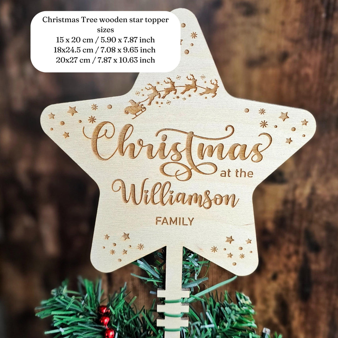 Personalised Wooden Star Christmas Tree Topper - Custom Holiday Ornament