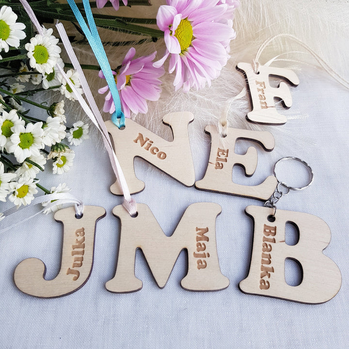 Personalised Letter Name Keyring, Back to School Gift, Stocking Filler, Book Bag Name Tag, Kids Wooden Keychain, Starting School Supplies