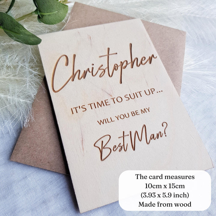 Best Man Wooden Card - It's time to suit up, kilt up - Personalised Wedding Proposal Keepsake - Will you be my Usher