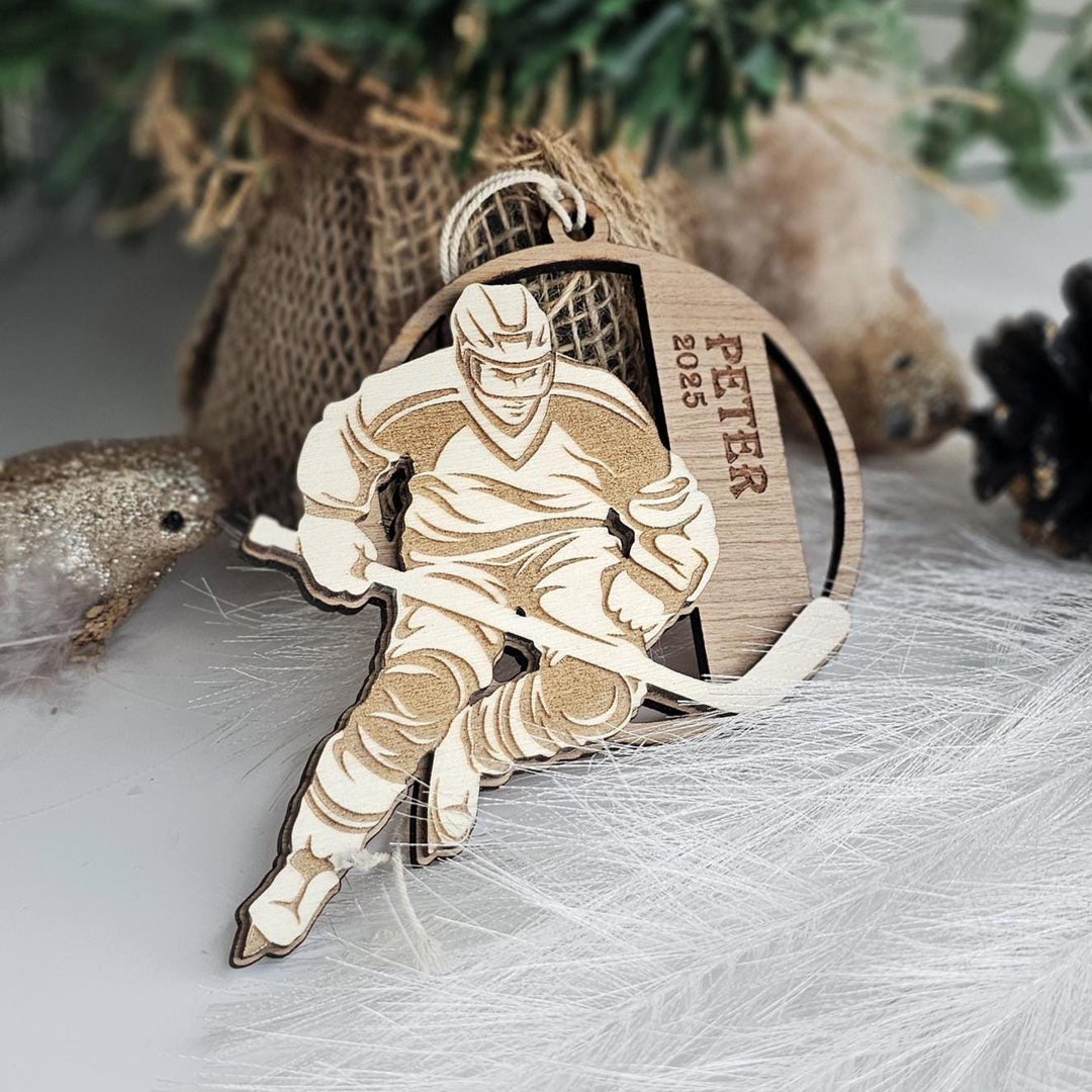 Personalised Hockey Ornament – Christmas Tree Wooden Sports Gift Keepsake
