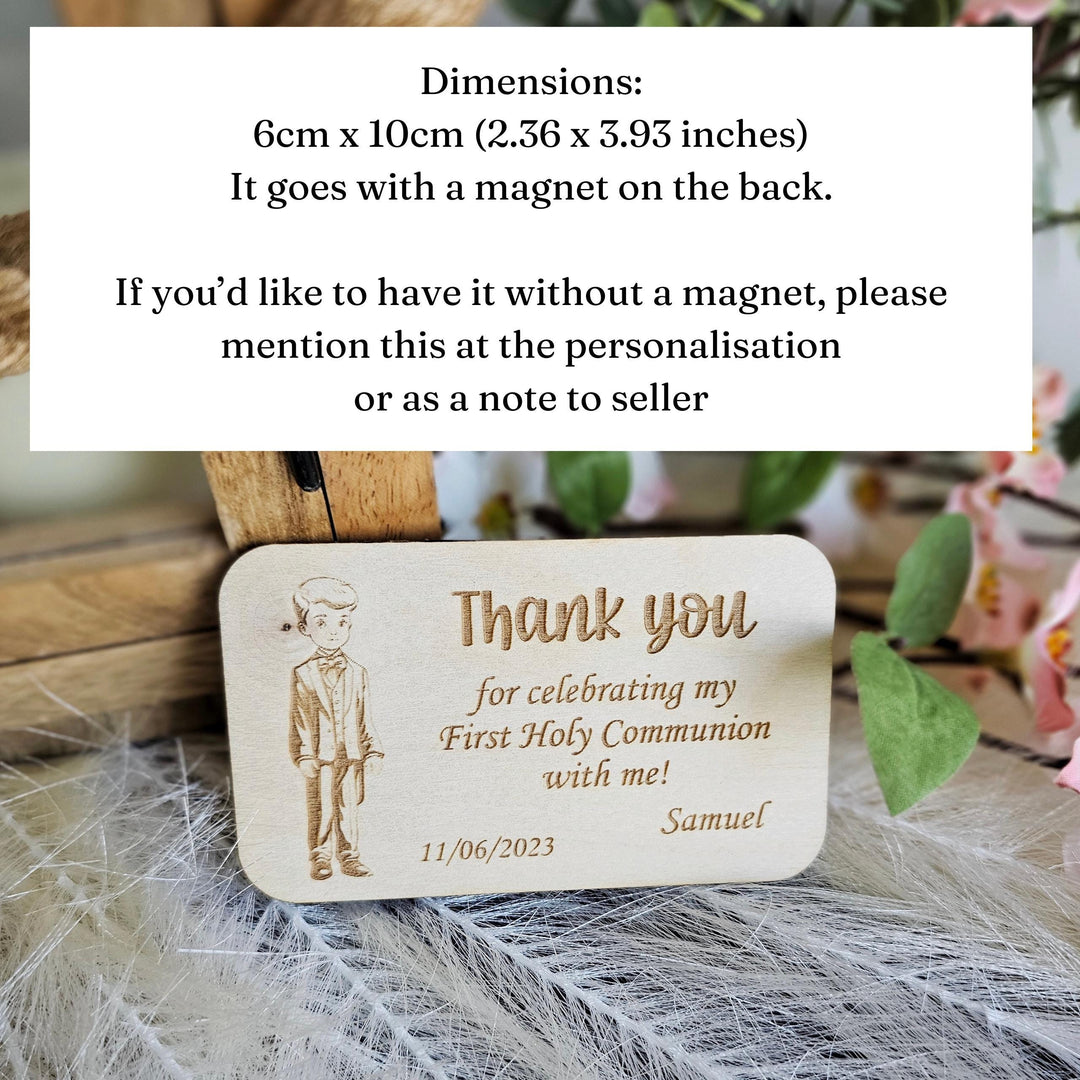 Personalised First Holy Communion Thank you magnet, Baptism Christening Naming Ceremony Confirmation Favours, Wooden Gift Keepsake, Boy