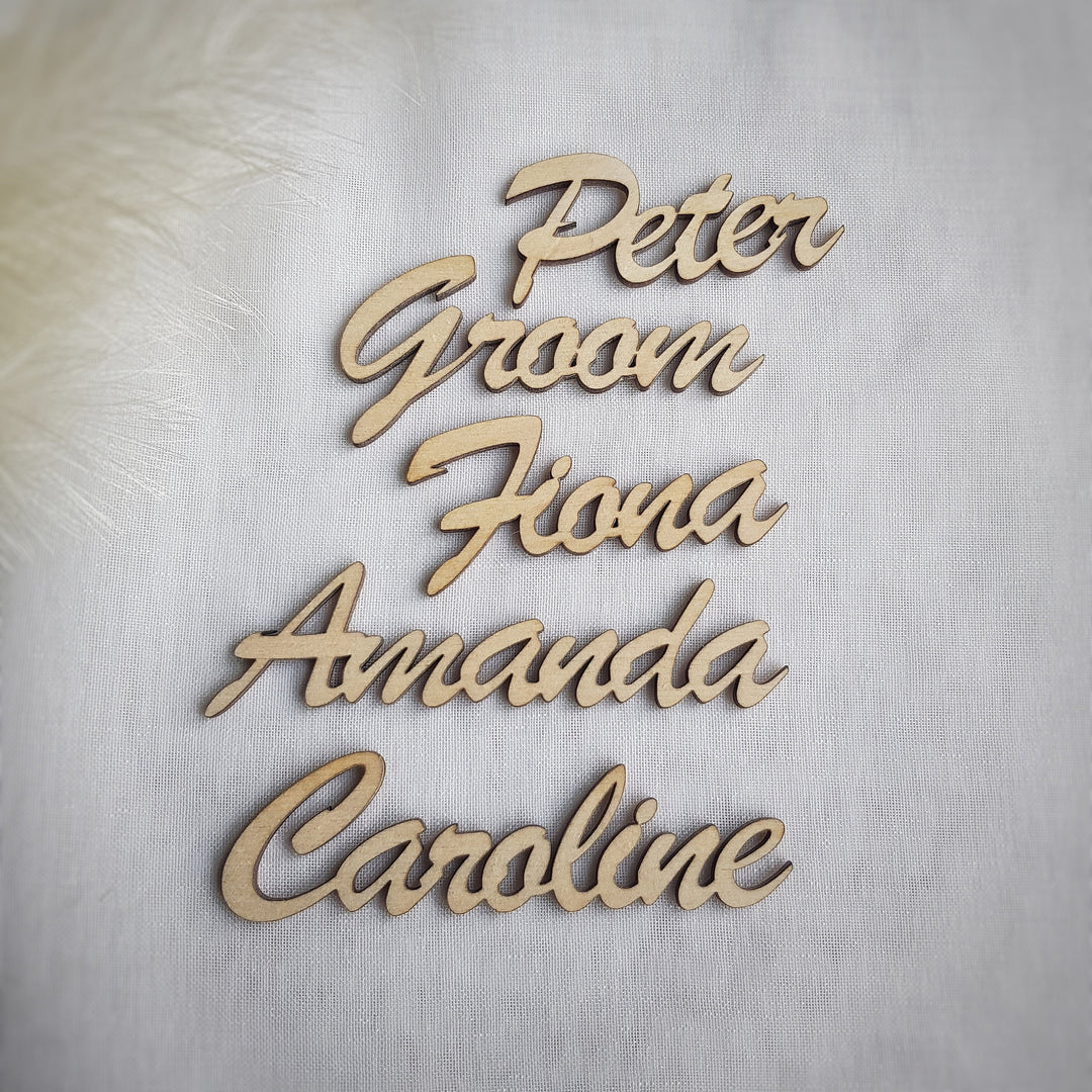 Rustic wooden names / words, custom laser cut, wedding place cards, place setting, wall art and craft, 4 height sizes