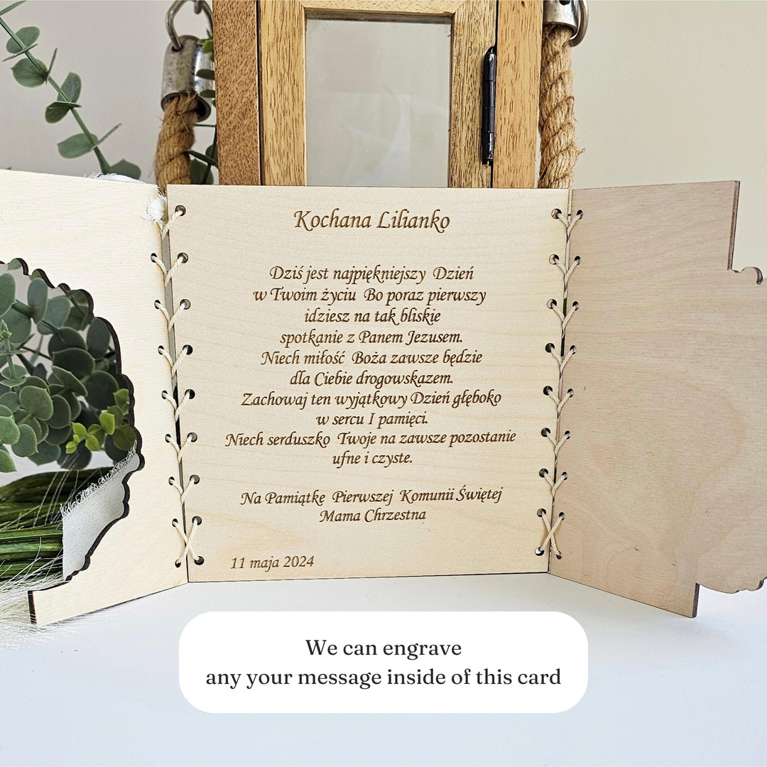 First Holy Communion Wooden Card – Personalised Engraved Keepsake for Girl