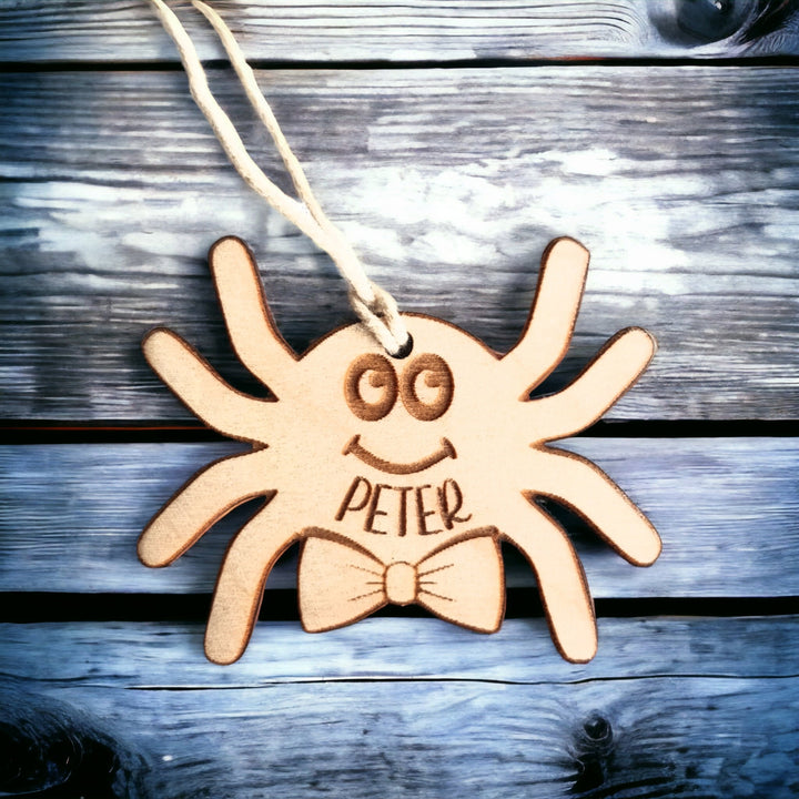 Personalised Halloween Spider Name Tag – Wooden Trick or Treat Bag Tag
