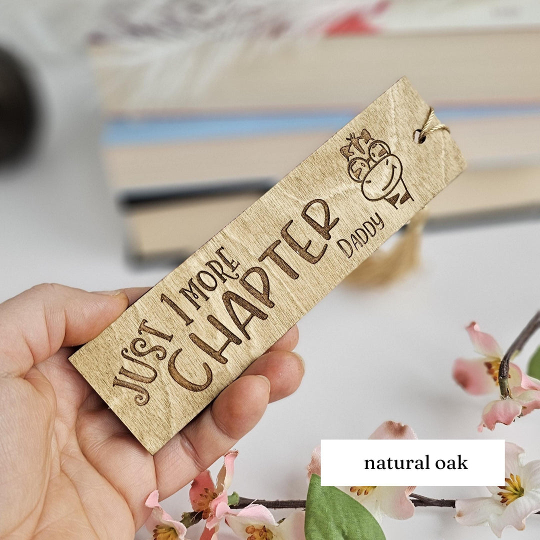 Wooden Bookmark – Personalised Engraved Gift for Book Lovers with Tassel - Just One More Chapter