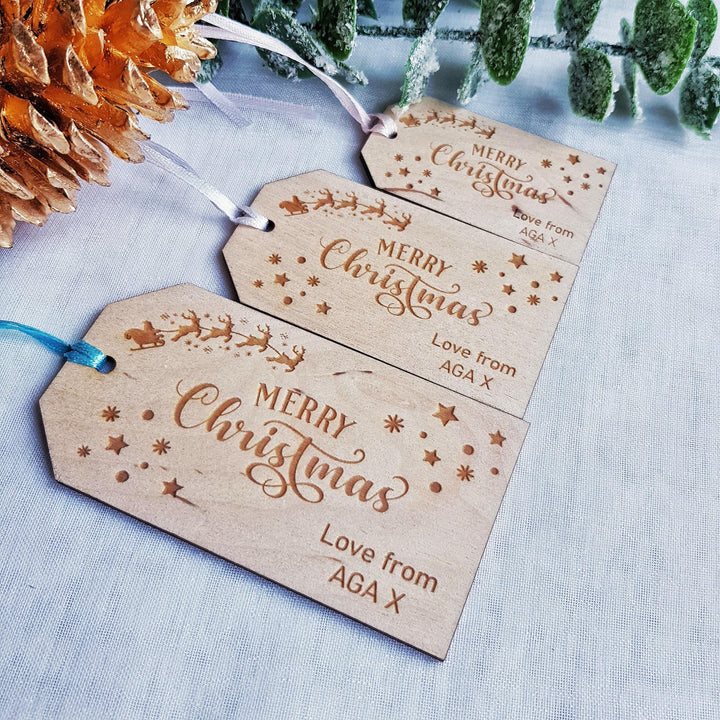 Personalised Wooden Christmas Gift Tags - Merry Christmas Labels