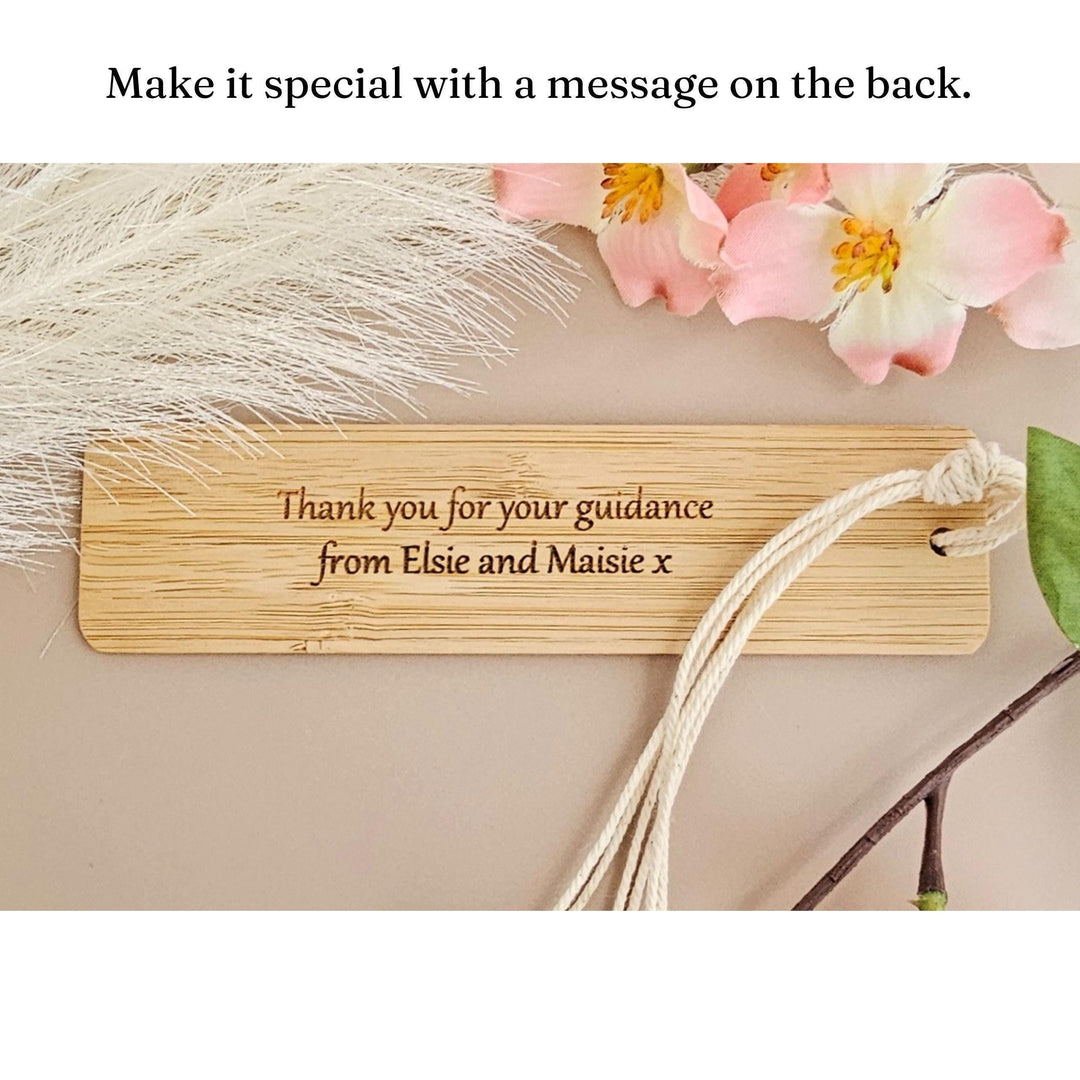 Personalised Wooden Bookmark – Eco Friendly Bamboo Gift with Golden Silky Tassel