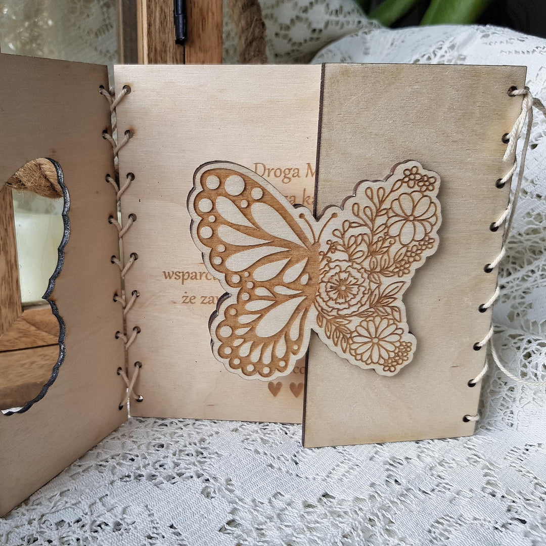 Personalised Card Rustic Boho Butterfly, Wooden Gift for Birthday Anniversary Wedding Teacher Friend Grandmother