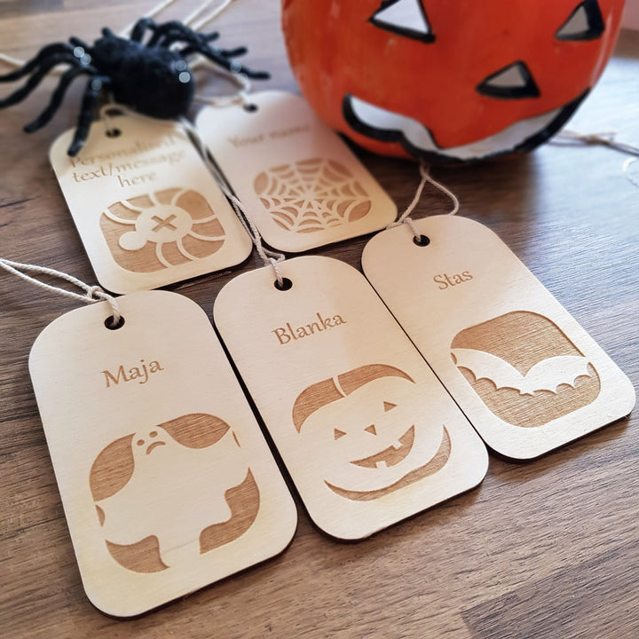 Personalised Halloween wooden basket tag, Spooky keepsake gift, Autumn ornament