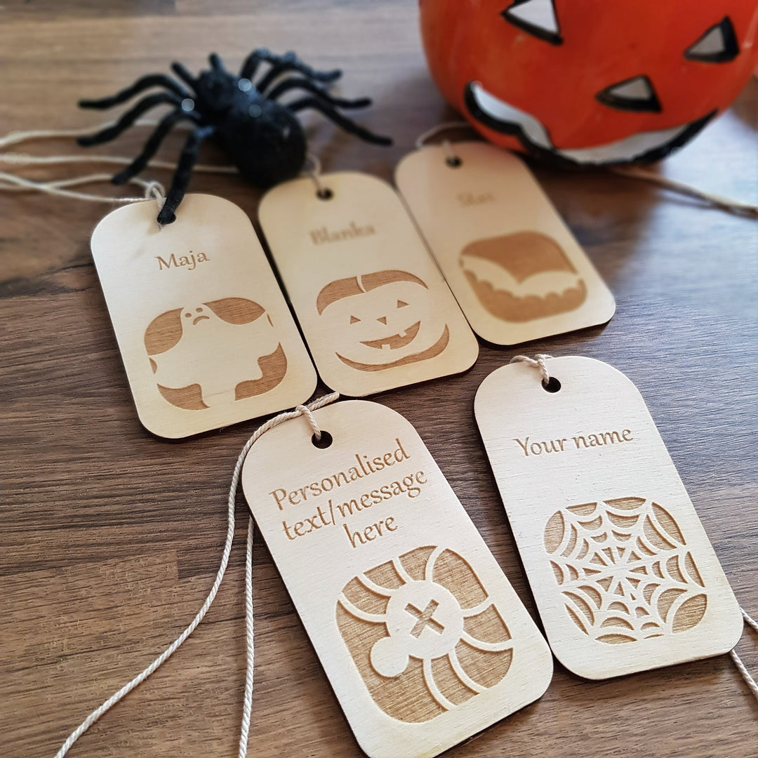 Personalised Halloween wooden basket tag, Spooky keepsake gift, Autumn ornament