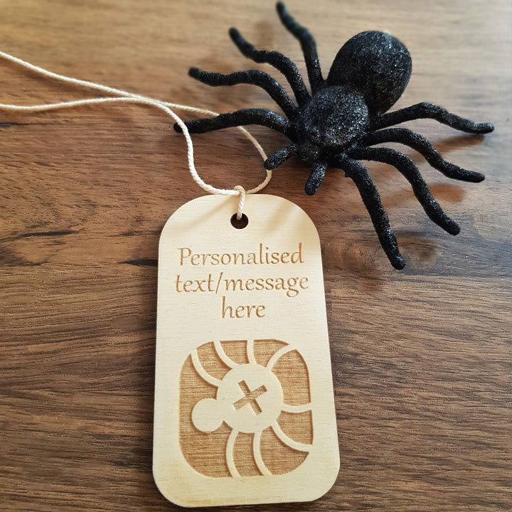 Personalised Halloween wooden basket tag, Spooky keepsake gift, Autumn ornament
