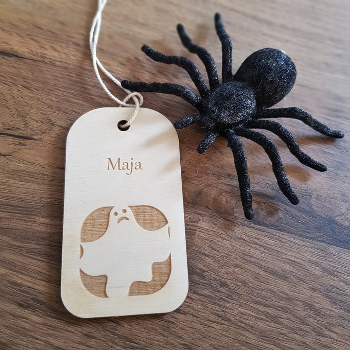 Personalised Halloween wooden basket tag, Spooky keepsake gift, Autumn ornament