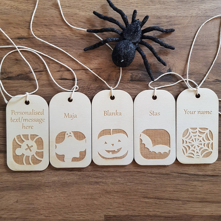 Personalised Halloween wooden basket tag, Spooky keepsake gift, Autumn ornament