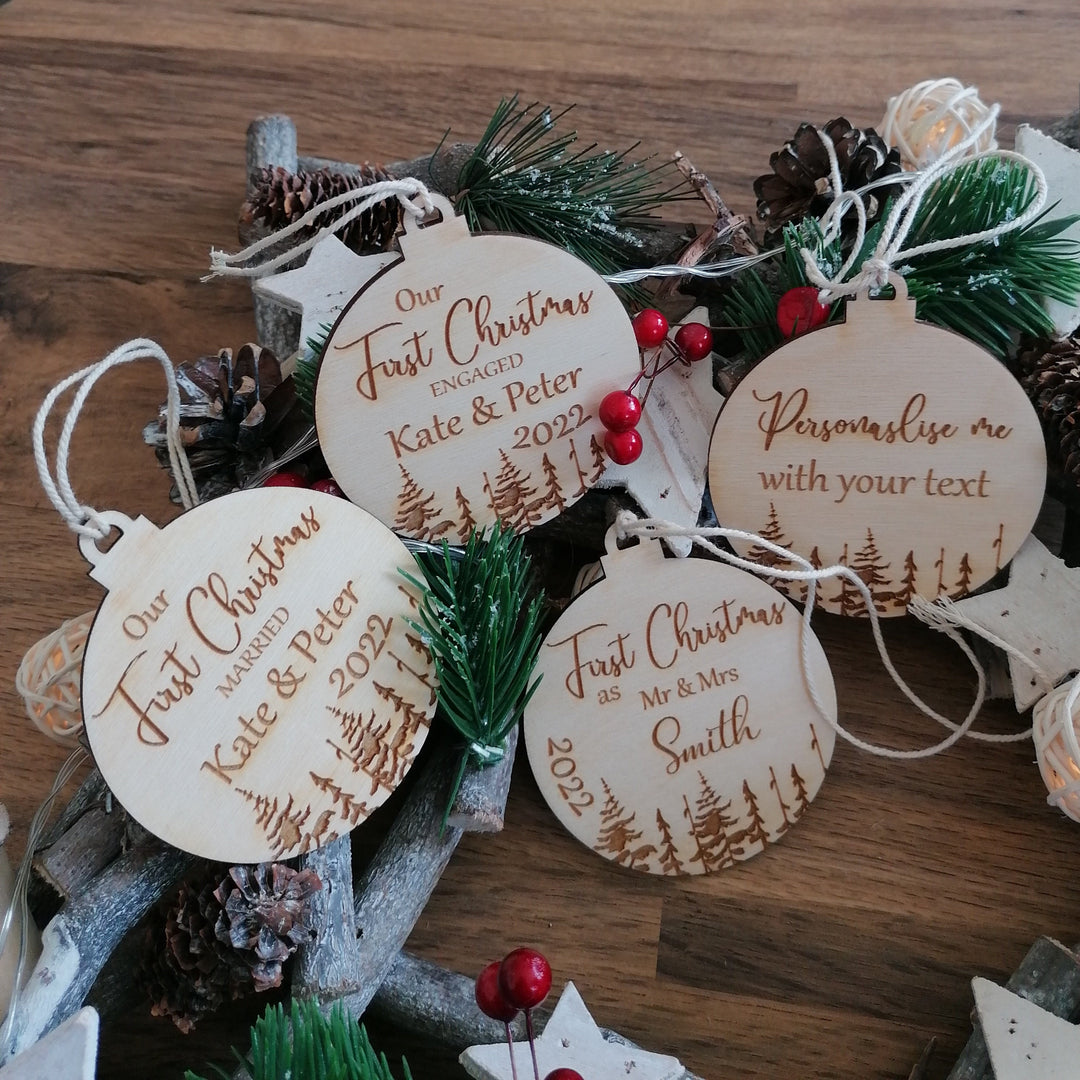 Wooden Christmas tree decoration, Our first Christmas in New Home, Xmas ornament, Eco Christmas Bauble, Personalised Christmas gift