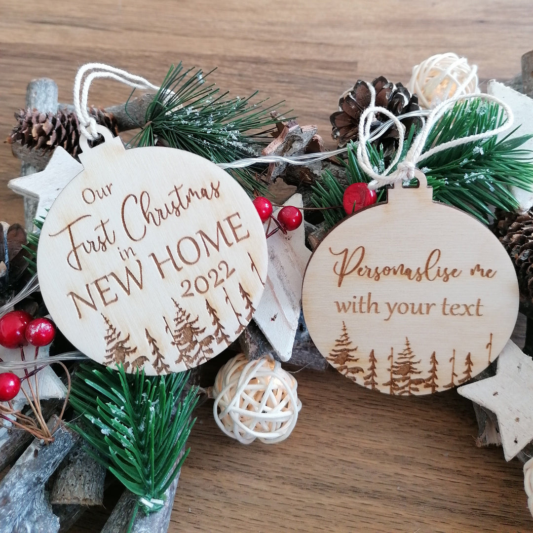 Wooden Christmas tree decoration, First Christmas as Family, Xmas ornament, Eco Christmas Bauble, Personalised Christmas gift