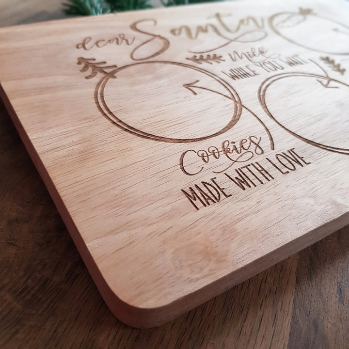 Personalised Christmas Eve Treat Board for Santa, Milk and Cookies for Santa, Father Christmas, Reindeer, Snack and Drink Wooden Board