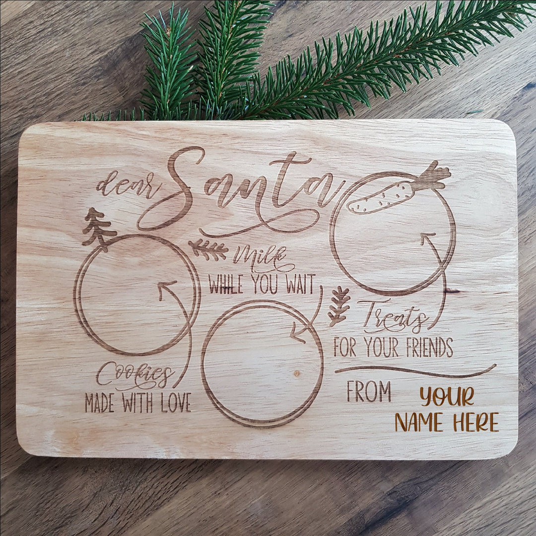 Personalised Christmas Eve Treat Board for Santa, Milk and Cookies for Santa, Father Christmas, Reindeer, Snack and Drink Wooden Board