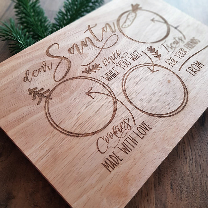 Personalised Christmas Eve Treat Board for Santa, Milk and Cookies for Santa, Father Christmas, Reindeer, Snack and Drink Wooden Board