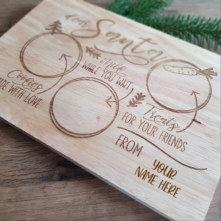 Personalised Christmas Eve Treat Board for Santa, Milk and Cookies for Santa, Father Christmas, Reindeer, Snack and Drink Wooden Board