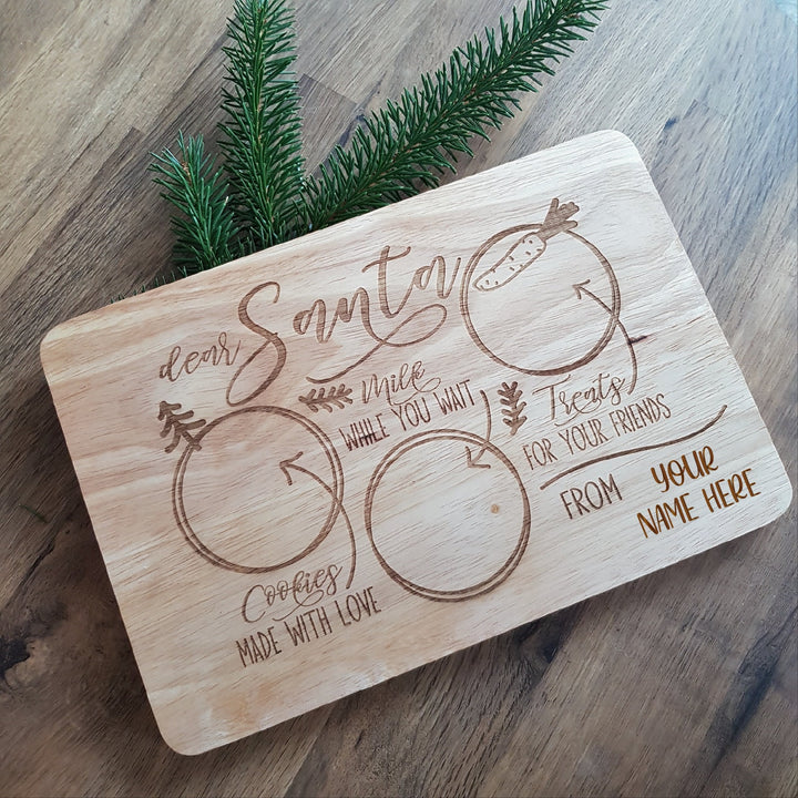 Personalised Christmas Eve Treat Board for Santa, Milk and Cookies for Santa, Father Christmas, Reindeer, Snack and Drink Wooden Board