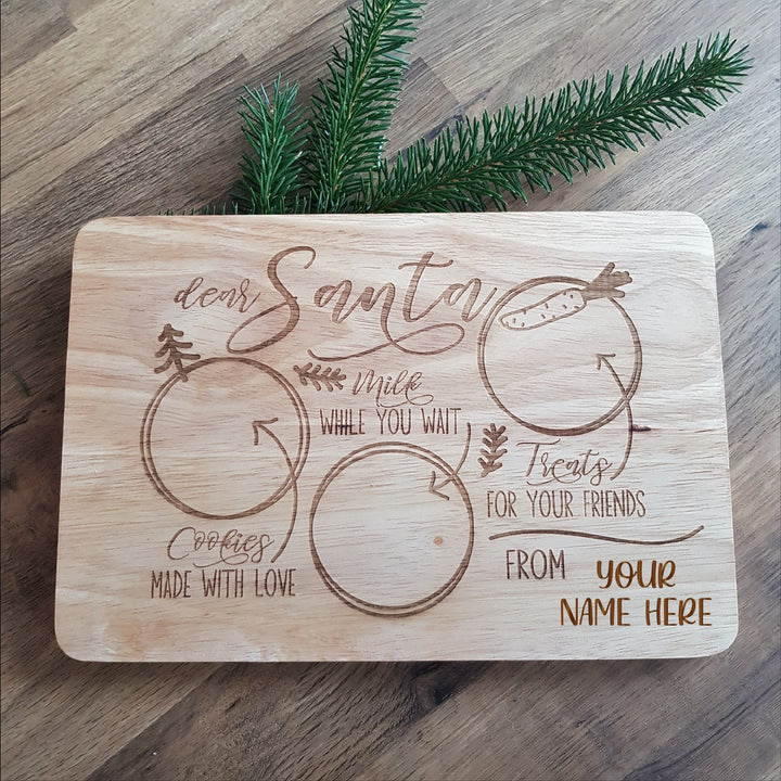 Personalised Christmas Eve Treat Board for Santa, Milk and Cookies for Santa, Father Christmas, Reindeer, Snack and Drink Wooden Board