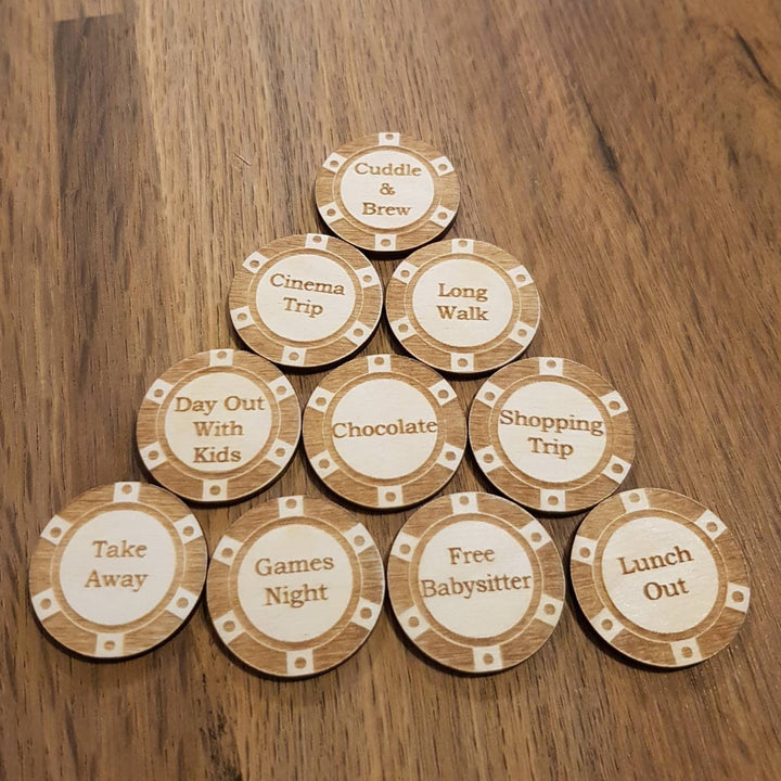 Casino chip tokens | round wooden Discs 30/40mm | set of 10