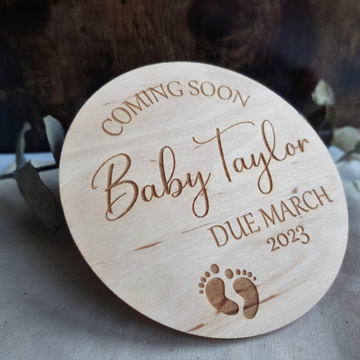 Coming Soon Baby Announcement Plaque - Personalized Wooden Milestone Card & Photo Prop