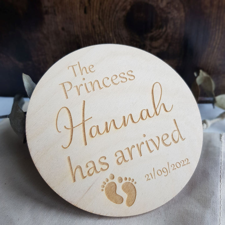 Princess Has Arrived - Personalised Wooden Baby Announcement Plaque